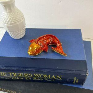Goldfish Koi Ornate Trinket Box Figurine Jewelry Hinged Bejeweled‎ 4” Enamel